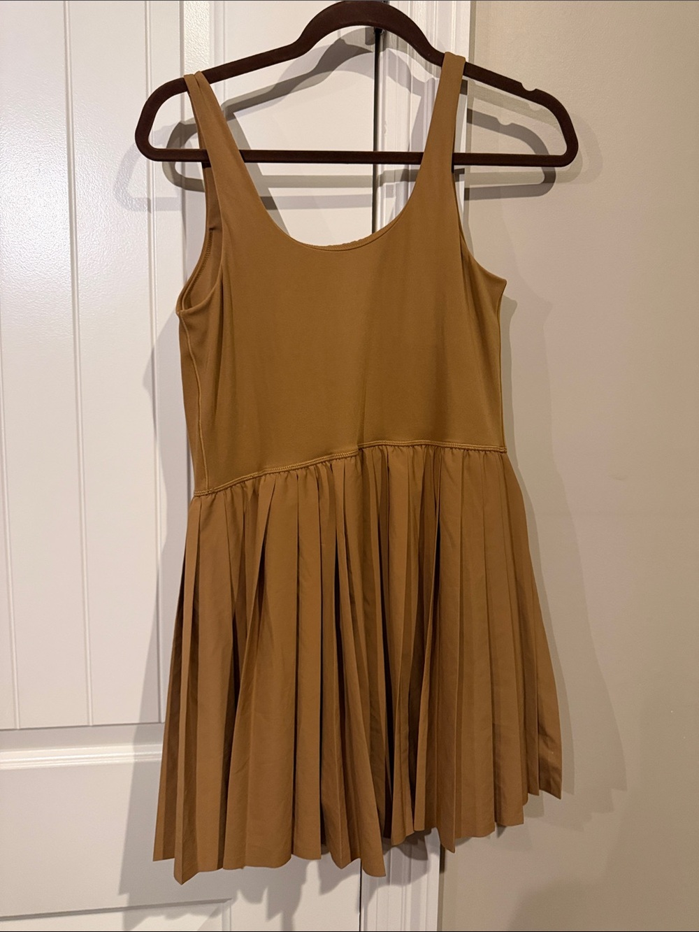 Pleated Tank Dress  Skort in Camel Brown with built in shorts - Picture 6 of 8